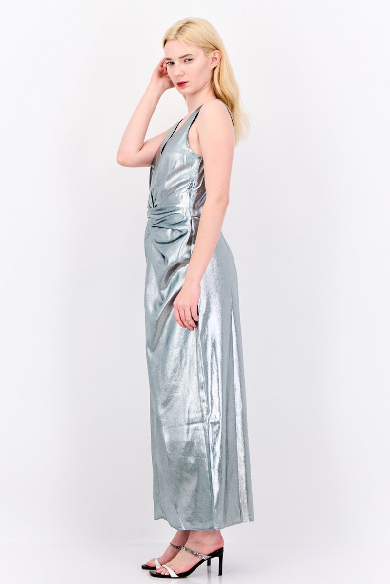 Maggy London Women Metallic Midi Dress, Silver  - Image 3