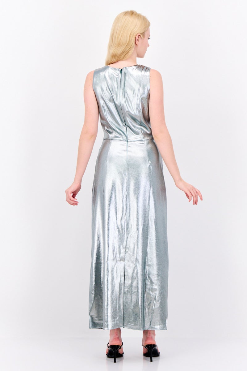 Maggy London Women Metallic Midi Dress, Silver  - Image 4