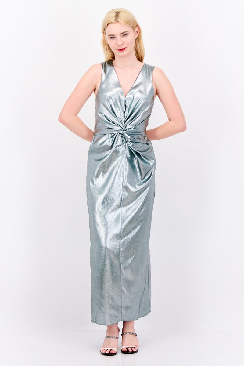 Maggy London Women Metallic Midi Dress, Silver  - Image 1
