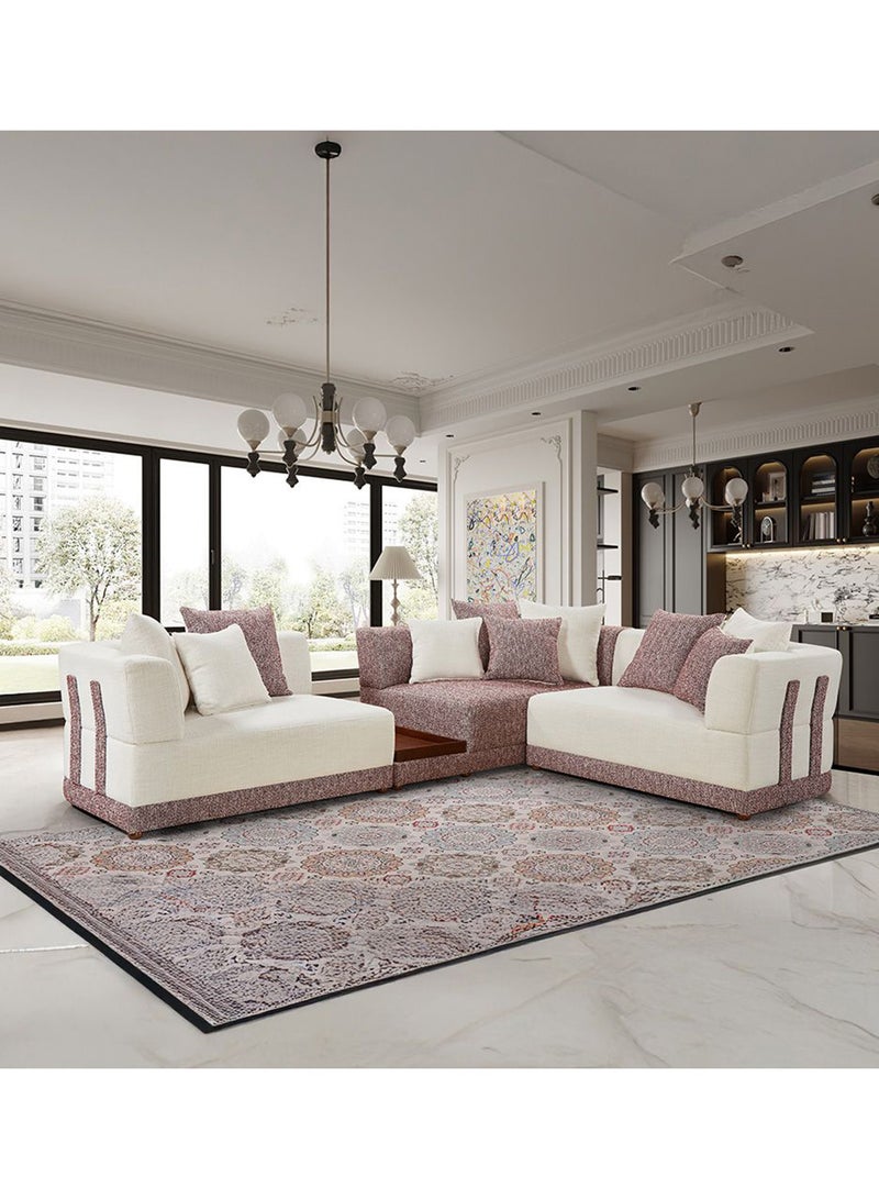 DANUBE HOME Hadley Sectional Corner Fabric Sofa | Modern Design L Shape Corner Sofas | Comfortable Living Room Furniture L328xW242xH72cm - Beige/Cherry - Image 1