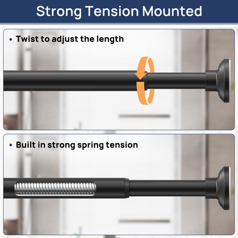 ENJOYBASICS Matte Black Shower Curtain Rod 30 to 52 Inches, 1 Inch Stainless Steel Adjustable Spring Tension Rods No Drill for Bathroom, Closet, Window, Room Divider, Never Rust, Non Slip - Image 3