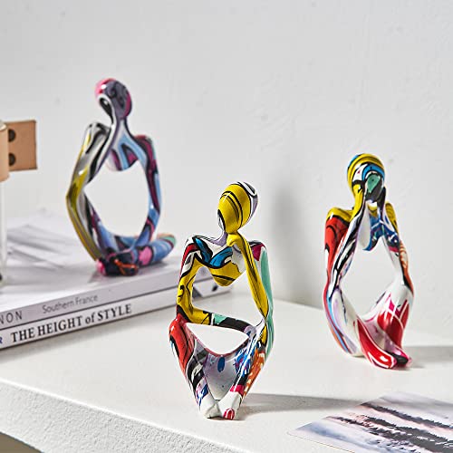 XINXUAN Colorful Graffiti Thinker Statue Sculptures-Colorful Decor for Home,Office, Living Room,Shelf,Bookshelf-Collectible Figurines-3PCS - Image 4