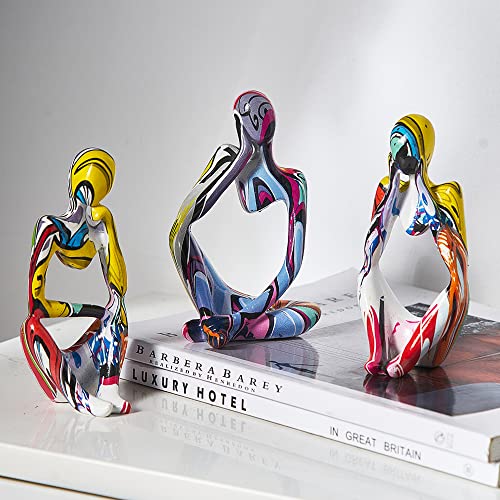 XINXUAN Colorful Graffiti Thinker Statue Sculptures-Colorful Decor for Home,Office, Living Room,Shelf,Bookshelf-Collectible Figurines-3PCS - Image 5