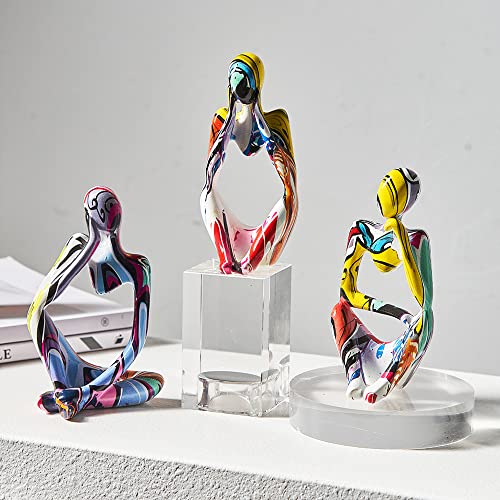 XINXUAN Colorful Graffiti Thinker Statue Sculptures-Colorful Decor for Home,Office, Living Room,Shelf,Bookshelf-Collectible Figurines-3PCS - Image 3