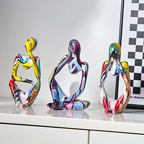 XINXUAN Colorful Graffiti Thinker Statue Sculptures-Colorful Decor for Home,Office, Living Room,Shelf,Bookshelf-Collectible Figurines-3PCS - Image 2