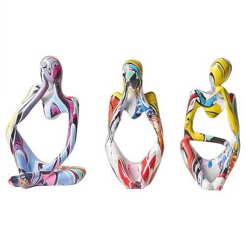 XINXUAN Colorful Graffiti Thinker Statue Sculptures-Colorful Decor for Home,Office, Living Room,Shelf,Bookshelf-Collectible Figurines-3PCS - Image 1