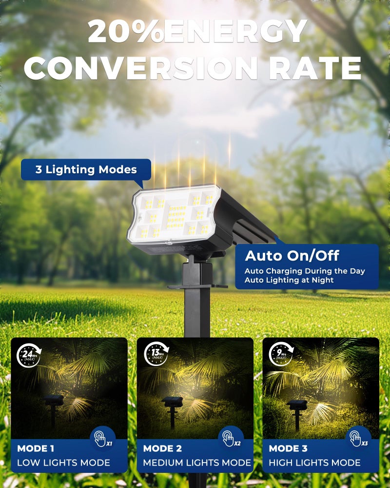 HGGH Solar Lights Outdoor Waterproof IP67, 60 LED 3 Lighting Modes Solar Spot Lights Outdoor for Yard Garden Pathway Landscape, Auto On/Off, Function 2 in 1(Warm White, 4 Pack) - Image 5