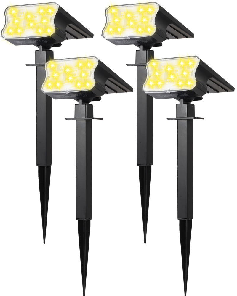 HGGH Solar Lights Outdoor Waterproof IP67, 60 LED 3 Lighting Modes Solar Spot Lights Outdoor for Yard Garden Pathway Landscape, Auto On/Off, Function 2 in 1(Warm White, 4 Pack) - Image 1