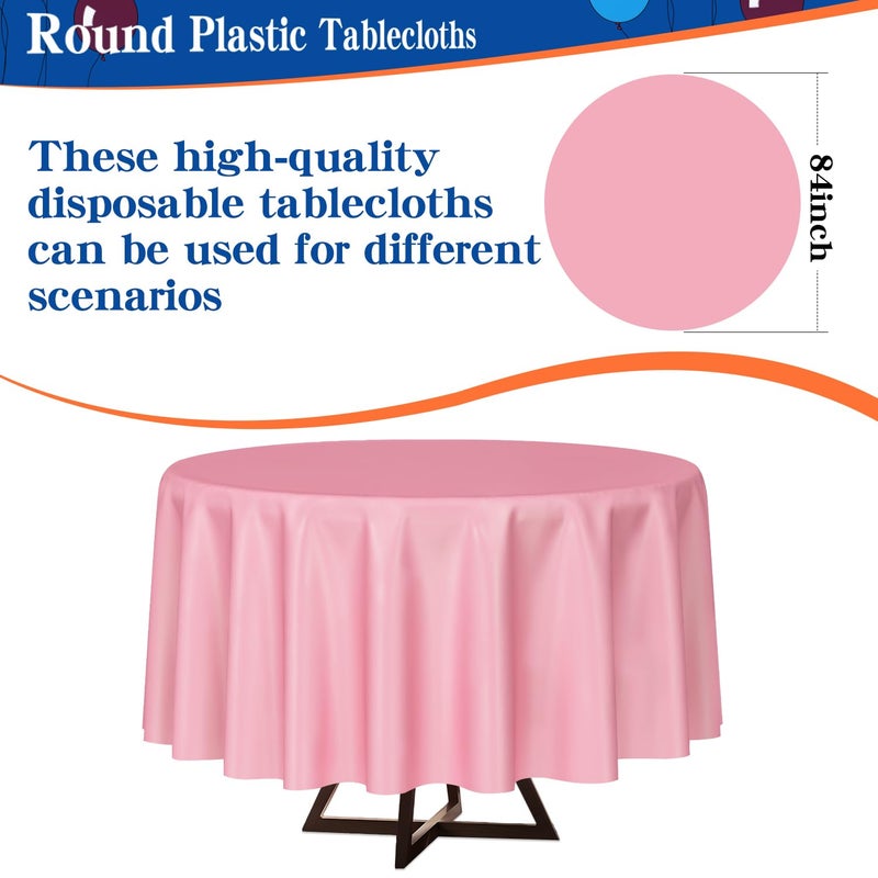 YSYJ 12 Pack Pink 84 Inch Disposable Plastic Tablecloths Round Table Cloth Plastic Table Cover for Parties - Image 2