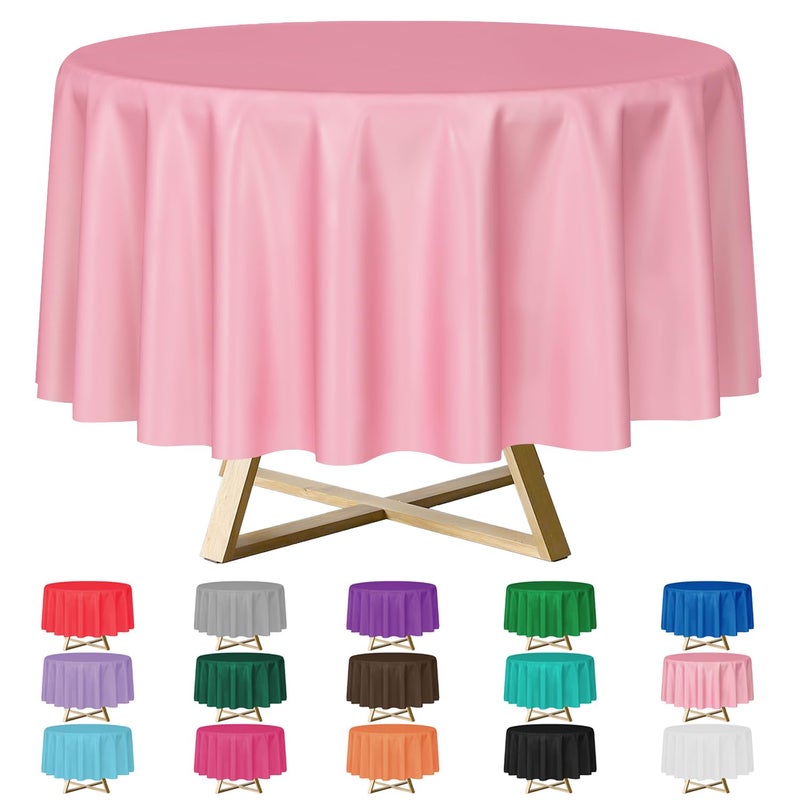 YSYJ 12 Pack Pink 84 Inch Disposable Plastic Tablecloths Round Table Cloth Plastic Table Cover for Parties - Image 1