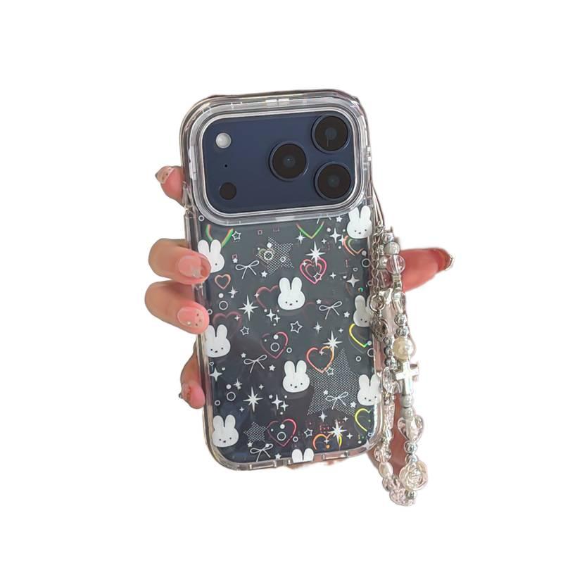 غطاء واقي بسيليكون باللون Laser من السيليكون لـ iPhone 15 / 15 Plus / 15 Pro / 15 Pro Max مع نقش أرنب بقوس وقلب ليزر وحماية من السقوط مع مقاوم للصدمات مع تصميم فيونكة خفيف الحمل - Image 5