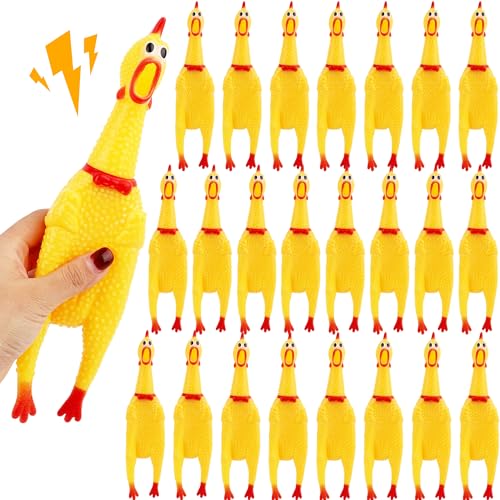Plukeen 24 Pack 11 Inch Squeeze Rubber Chicken Large Yellow Screaming Chicken Bulk Rubber Squeaky Chicken Toys for Prank Novelty Toy - Image 1