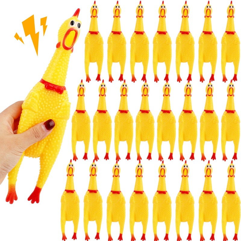 Plukeen 24 Pack 11 Inch Squeeze Rubber Chicken Large Yellow Screaming Chicken Bulk Rubber Squeaky Chicken Toys for Prank Novelty Toy - Image 3