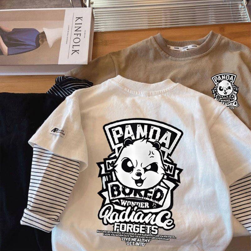Children'S Fake Two-Piece Top Trendy Cotton Long-Sleeved T-Shirt For Boys Children'S Clothes - Image 2