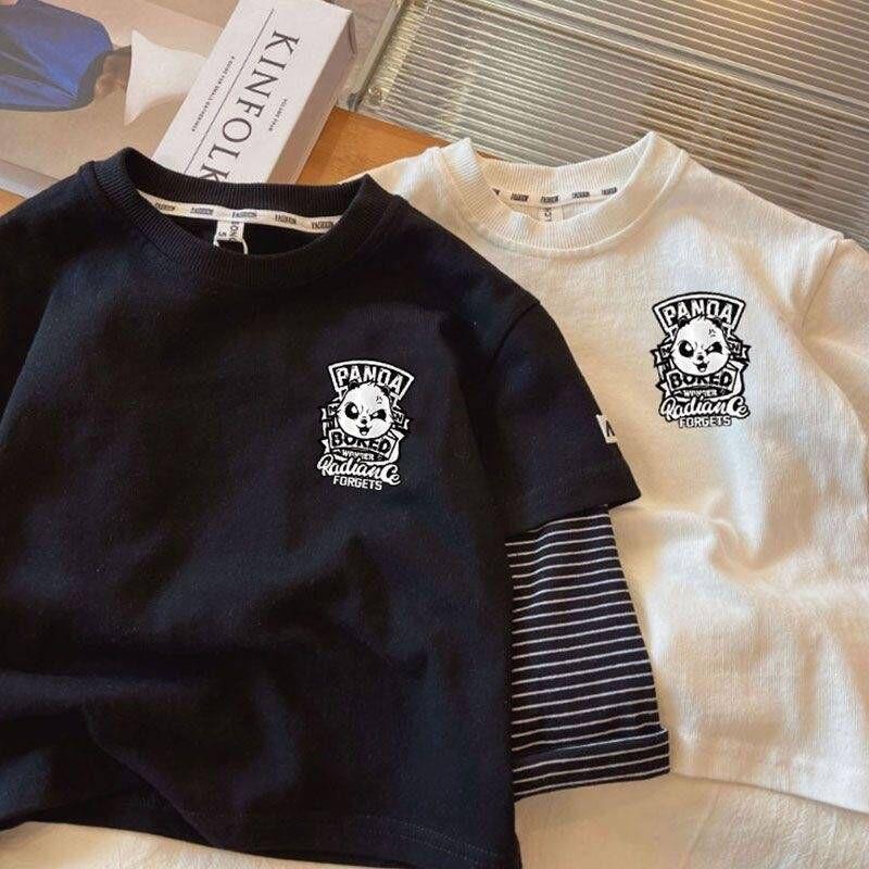 Children'S Fake Two-Piece Top Trendy Cotton Long-Sleeved T-Shirt For Boys Children'S Clothes - Image 5