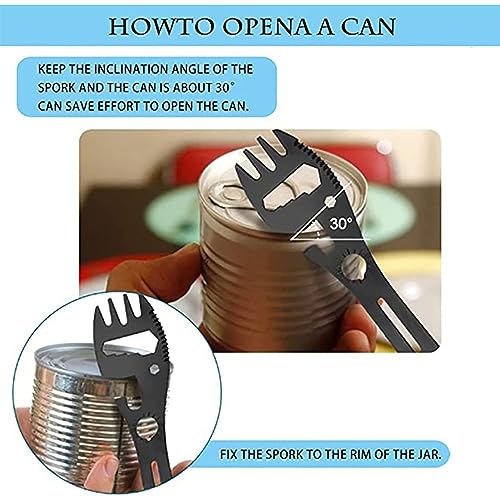 Qishing Multifunctional Outdoor Fork Spoon Detachable Tableware,10-in-1 Utility Tactical Spork, Stainless Steel Spoon & Bottle Opener, Fork & Knife, Combo Camping Utensil for Hiking(Black，2pcs) - Image 5