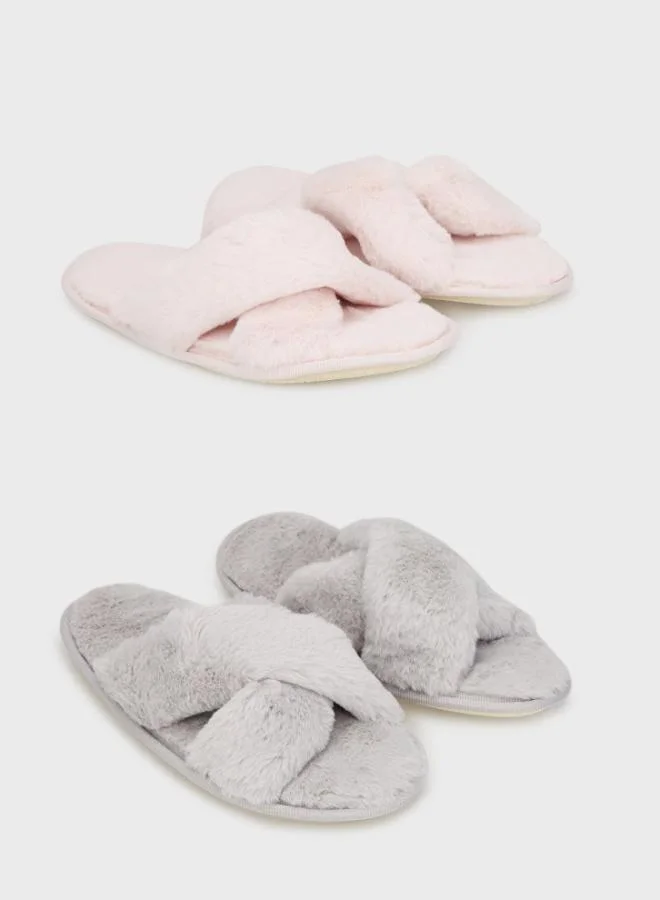 ليلا شباشب نسائية قطيفة ناعمة بنقشة متقاطعة قطعتان