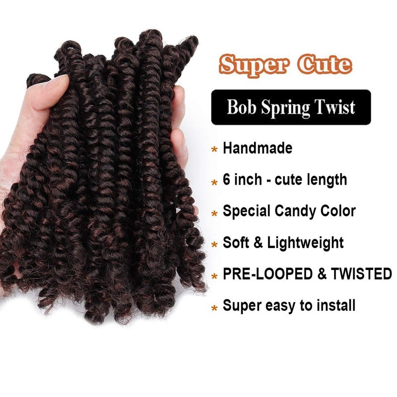 Dorsanee Short Bob Spring Twist Crochet Hair 6 Inch 6 Packs Pre-twisted Curly Braids Pre-looped Mini Passion Twists Fluffy Synthetic Hair Extensions (T33#) - Image 2