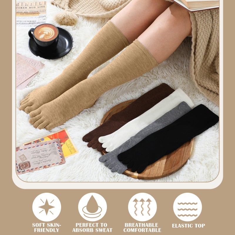 Cotwinter 5 Pairs Merino Wool Five Toe Socks for Women Winter Cotton Thermal Warm Toe Sock for Hiking Athletic Running(Calf) - Image 4