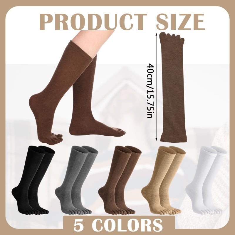 Cotwinter 5 Pairs Merino Wool Five Toe Socks for Women Winter Cotton Thermal Warm Toe Sock for Hiking Athletic Running(Calf) - Image 2