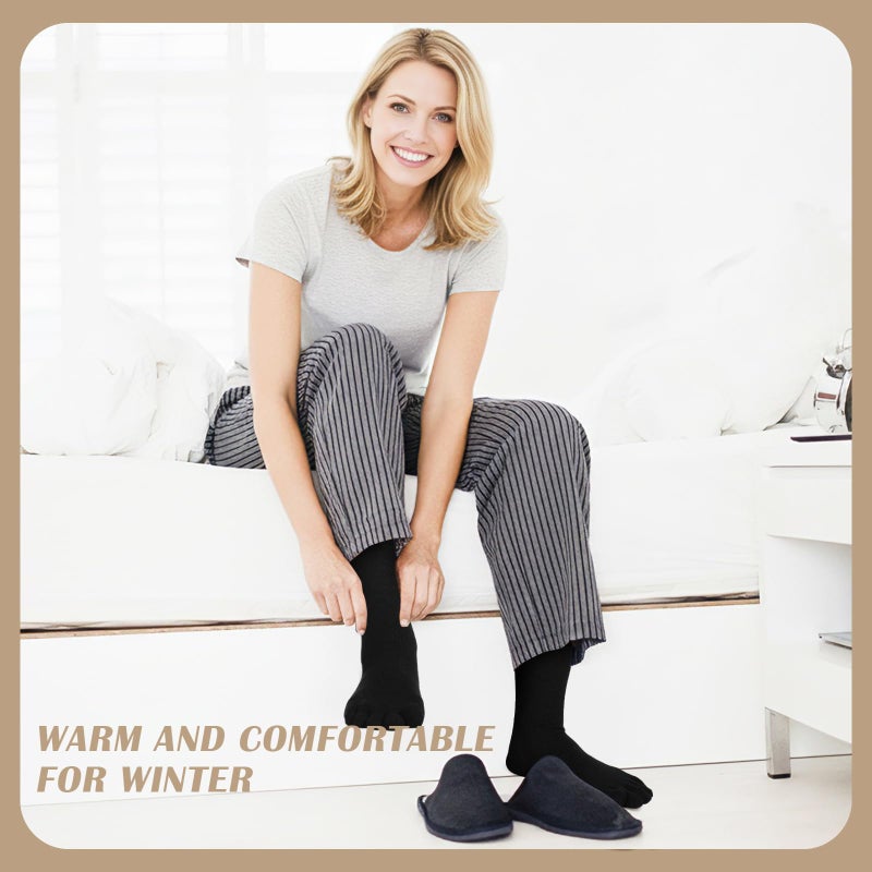 Cotwinter 5 Pairs Merino Wool Five Toe Socks for Women Winter Cotton Thermal Warm Toe Sock for Hiking Athletic Running(Calf) - Image 5