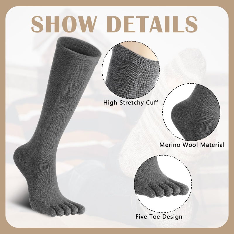 Cotwinter 5 Pairs Merino Wool Five Toe Socks for Women Winter Cotton Thermal Warm Toe Sock for Hiking Athletic Running(Calf) - Image 3