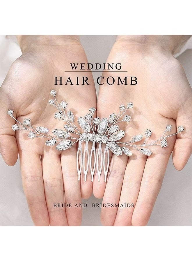 Bride Wedding Hair Comb Crystal Hair Piece Silver Rhinestone Headpiece Bridal Hair Accessories for Women (Silver) - Image 3