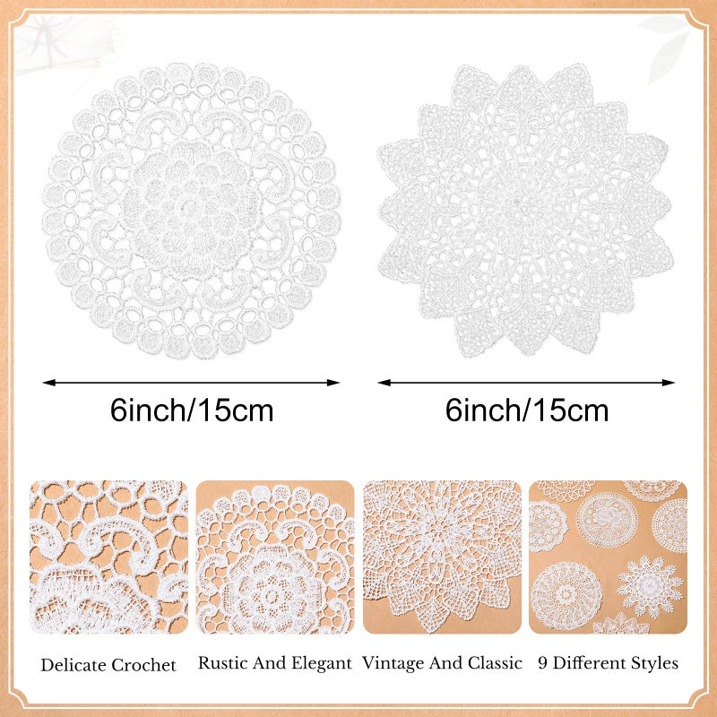 Mimorou 18 Pieces 6 Inch White Lace Doilies for Table Crochet Doilies Vintage Cotton Lace Coasters Rustic Handmade Round Placemats for Kitchen Dining Room Christmas Winter Wedding Cup Vase Decoration - Image 3