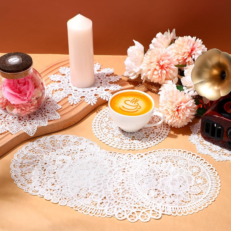 Mimorou 18 Pieces 6 Inch White Lace Doilies for Table Crochet Doilies Vintage Cotton Lace Coasters Rustic Handmade Round Placemats for Kitchen Dining Room Christmas Winter Wedding Cup Vase Decoration - Image 2