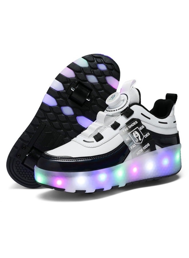 Loquat Kid Roller Skates Shoes Boys Girls Sneakers with Wheels Flashing Sport Sneaker USB Rechargeable Roller Skates Children's Gift Black - Image 1