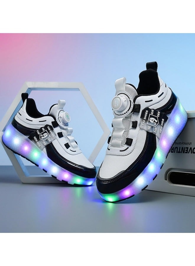 Loquat Kid Roller Skates Shoes Boys Girls Sneakers with Wheels Flashing Sport Sneaker USB Rechargeable Roller Skates Children's Gift Black - Image 3