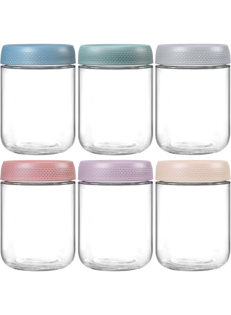 Bukela 6 Pack Overnight Oats Containers with Lids,Reusable Glass Jars with Airtight Lids Wide Mouth Mason Salad Jars Meal Prep Jars for Overnight Oats, Cereal,Yogurt,Salad (Multi-color) - Image 2