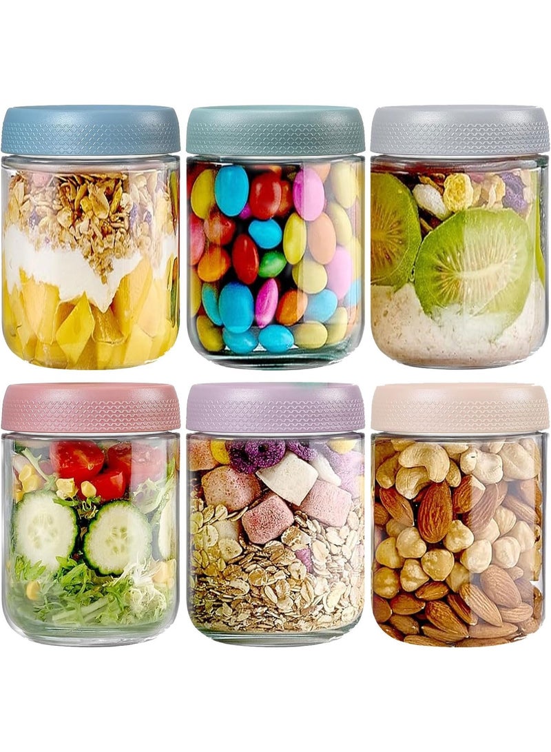 Bukela 6 Pack Overnight Oats Containers with Lids,Reusable Glass Jars with Airtight Lids Wide Mouth Mason Salad Jars Meal Prep Jars for Overnight Oats, Cereal,Yogurt,Salad (Multi-color) - Image 1