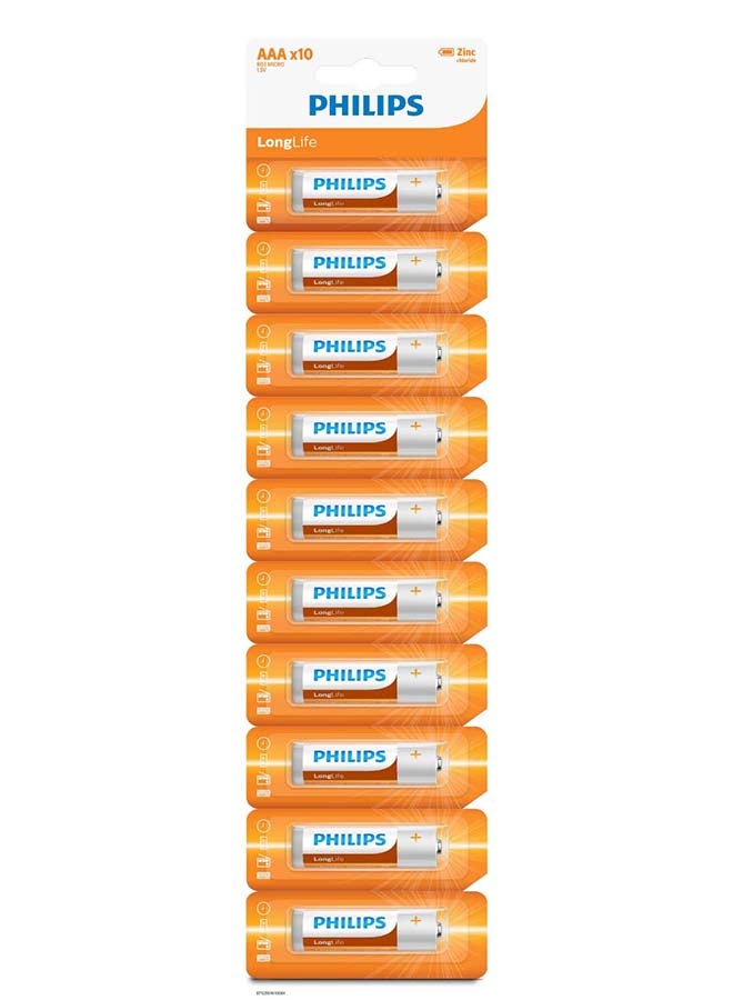 Philips Long Life Zinc AA Battery - 10 Pack Multicolour