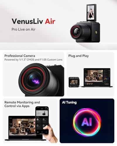 Hollyland VenusLiv Air Live Streaming Camera113 CMOSF105 Custom Lens4K30pUVCHDMI Video OutputBuilt for 247 StreamingAI TuningGreen ScreenImage OverlaySkin BeautyColor Correction - Image 3