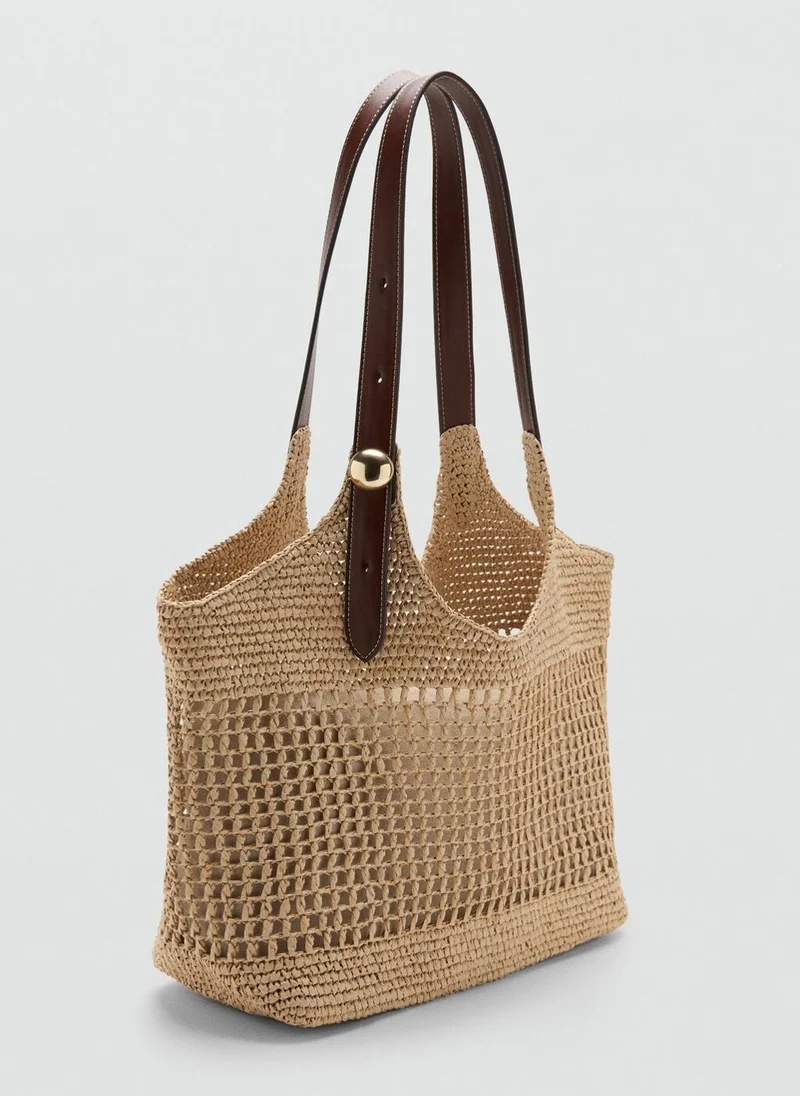 مانجو Natural fiber shopper bad with metallic detail