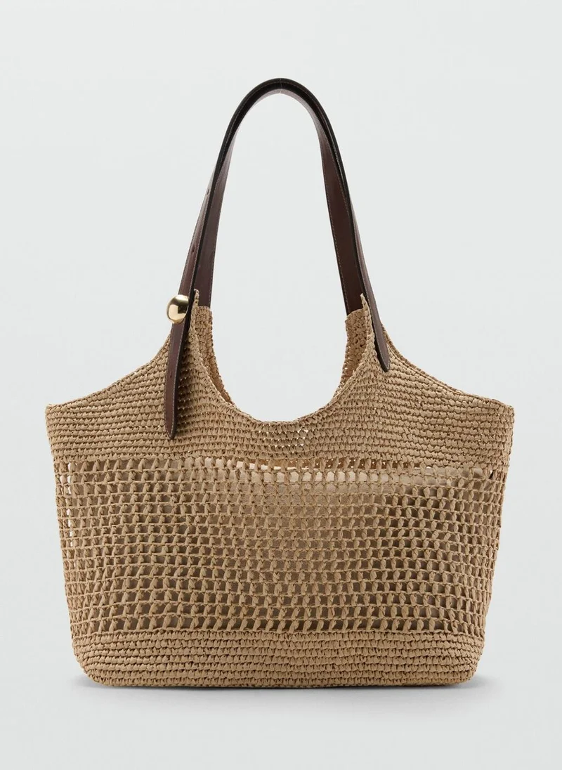 مانجو Natural fiber shopper bad with metallic detail
