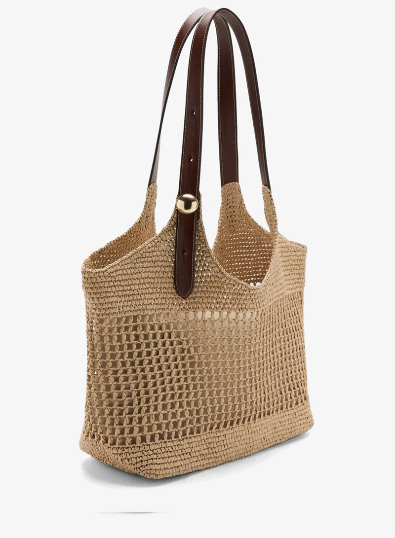 مانجو Natural fiber shopper bad with metallic detail