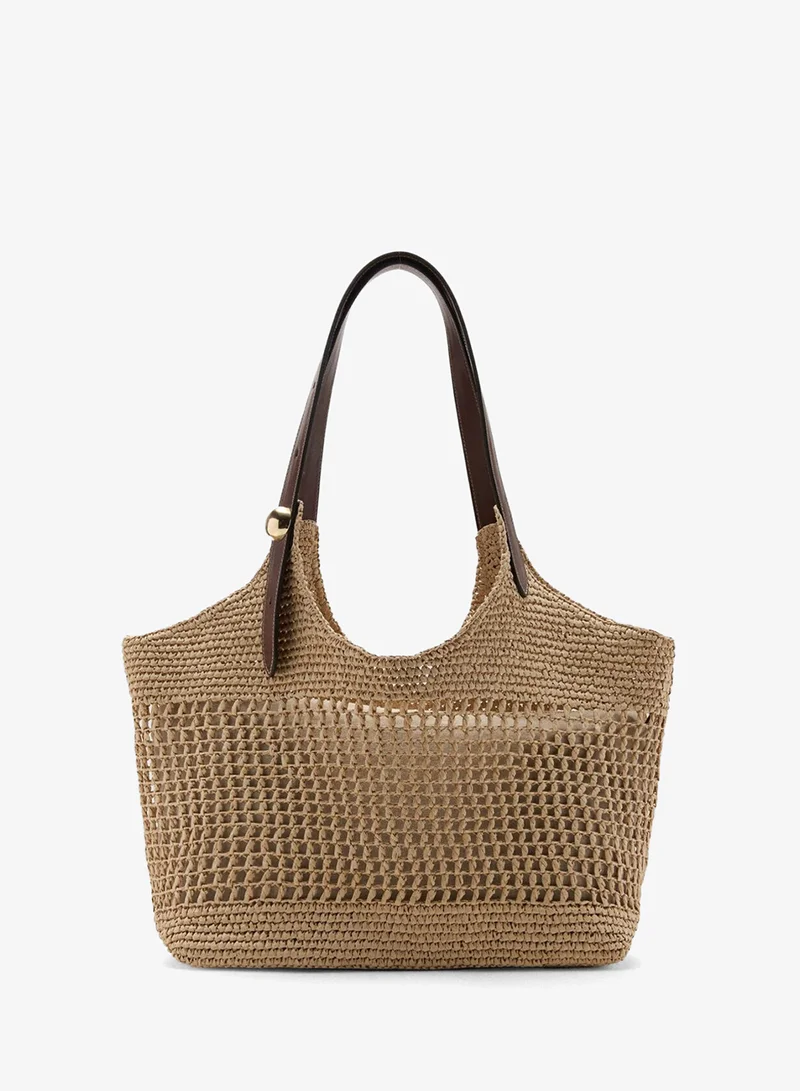 مانجو Natural fiber shopper bad with metallic detail