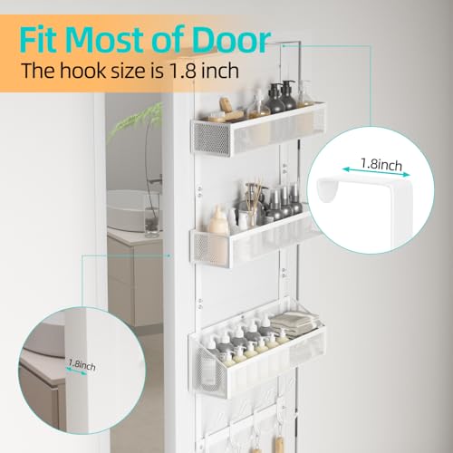 Upesitom Over Door Hook Organizer 12 Hook Over The Door Organizer with 3 Mesh Baskets - Back of Door Storage Towel Rack Space Saving Storage Organizer for Bedroom, Bathroom, Kitchen, Pantry, White - Image 2