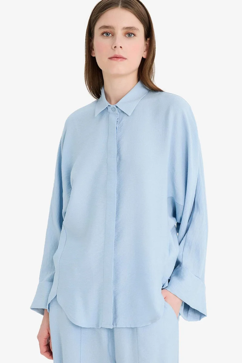 ديفاكتو Relax Fit Linen Blend Long Sleeve Tunic