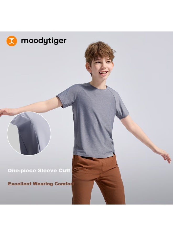 Moodytiger Boys' Short Sleeve T-shirt Lightweight Cool Summer Kids Sportswear Round Neck Comfortable Elastic Simple All-match T-shirt - Image 2