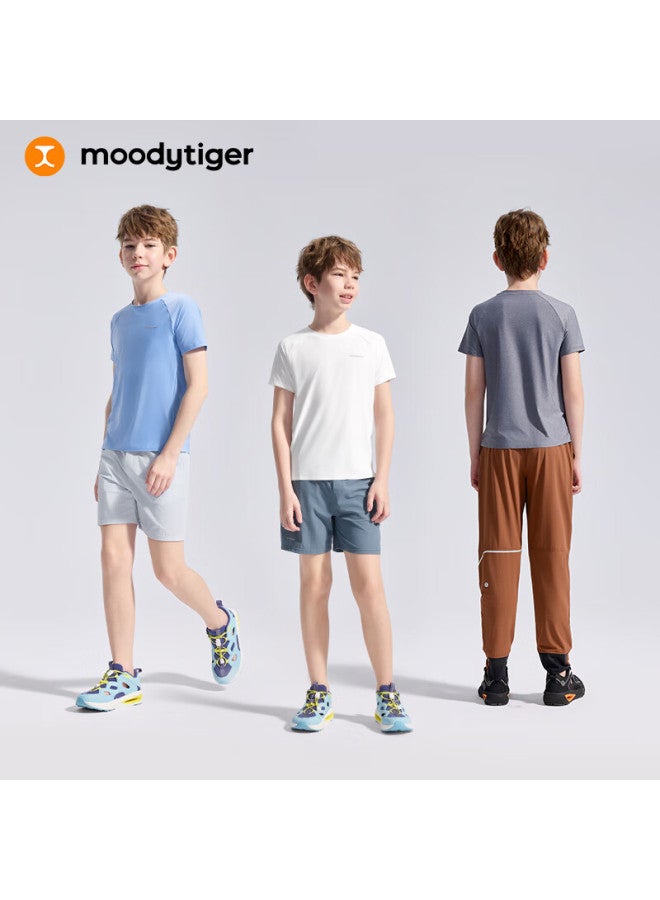 Moodytiger Boys' Short Sleeve T-shirt Lightweight Cool Summer Kids Sportswear Round Neck Comfortable Elastic Simple All-match T-shirt - Image 4