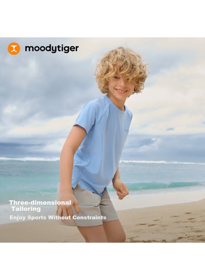 Moodytiger Boys' Short Sleeve T-shirt Lightweight Cool Summer Kids Sportswear Round Neck Comfortable Elastic Simple All-match T-shirt - Image 3