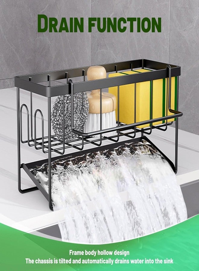 Mforall Rust-Resistant Storage Rack, Auto-Draining Sink Organizer Caddy with Soap Tray, Dish Brush & Towel Bar Holder for Kitchen, Metal Sponge Holder, Fast Draining,Space-Saving (Pack of 1) (Black) - Image 5