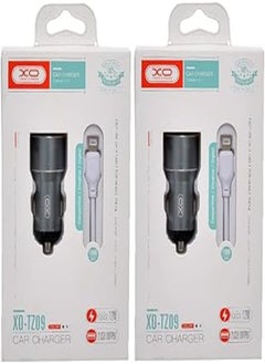 Xo tz09 car charger suit and lightning cable with 2.1a max 12w output and 2 usb output 1000mm set of 2 pieces - grey