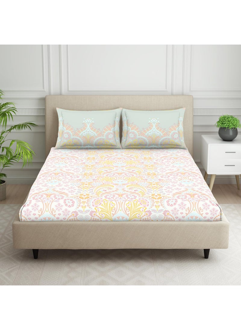 SPACES SPACES 100% Cotton Double Bedsheet with 2 Pillow Covers (Size 88 x 100 inch) | 132 TC Bed Sheet for Double Bed | Breathable Pure Cotton Queen Size Bedsheet | BOLDBOHO | Floral Pink  - Image 1