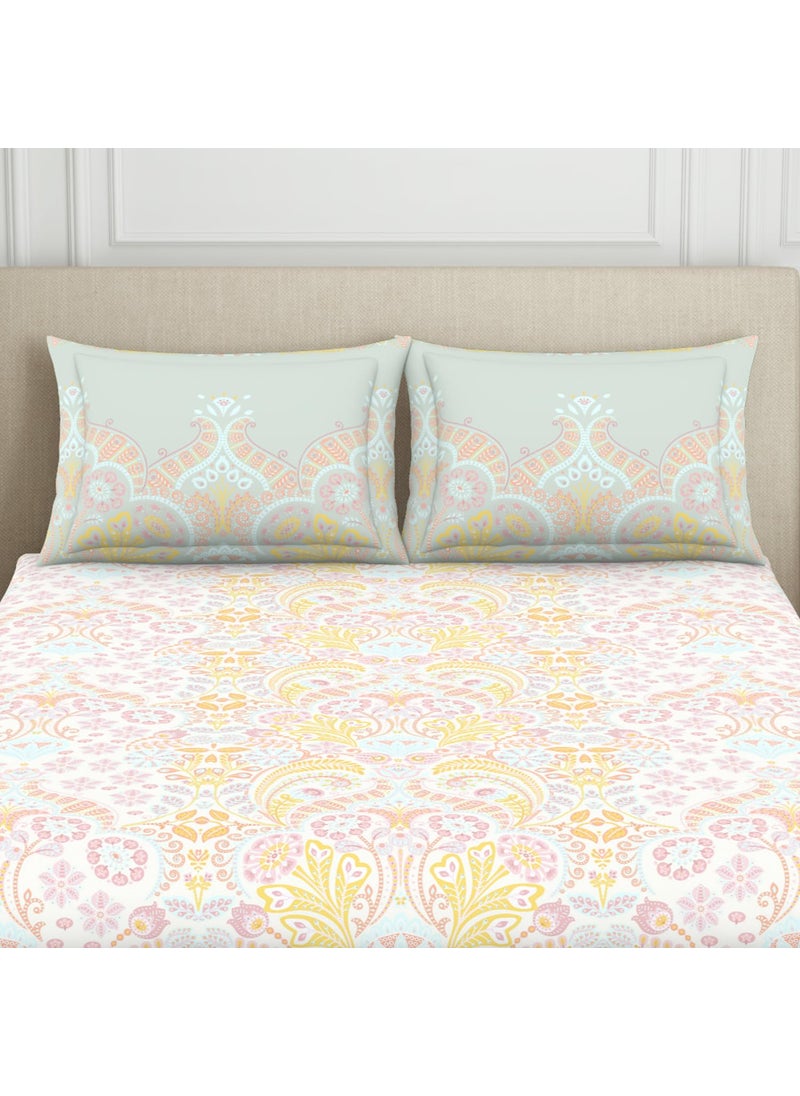 SPACES SPACES 100% Cotton Double Bedsheet with 2 Pillow Covers (Size 88 x 100 inch) | 132 TC Bed Sheet for Double Bed | Breathable Pure Cotton Queen Size Bedsheet | BOLDBOHO | Floral Pink  - Image 4