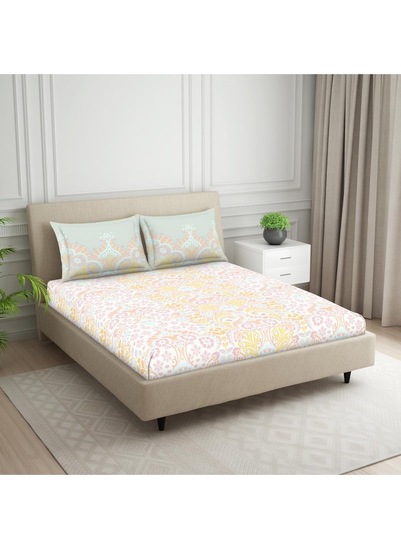 SPACES SPACES 100% Cotton Double Bedsheet with 2 Pillow Covers (Size 88 x 100 inch) | 132 TC Bed Sheet for Double Bed | Breathable Pure Cotton Queen Size Bedsheet | BOLDBOHO | Floral Pink  - Image 2