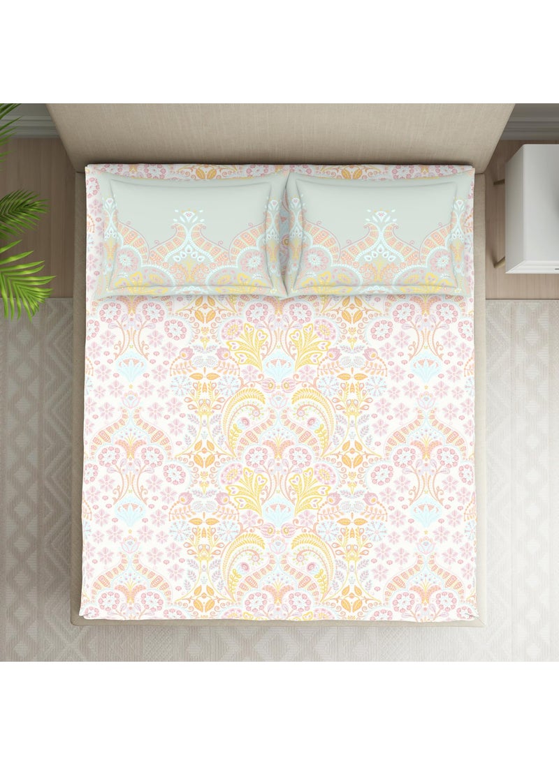 SPACES SPACES 100% Cotton Double Bedsheet with 2 Pillow Covers (Size 88 x 100 inch) | 132 TC Bed Sheet for Double Bed | Breathable Pure Cotton Queen Size Bedsheet | BOLDBOHO | Floral Pink  - Image 3